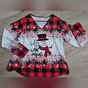 Red and Black Plaid Snowman Top